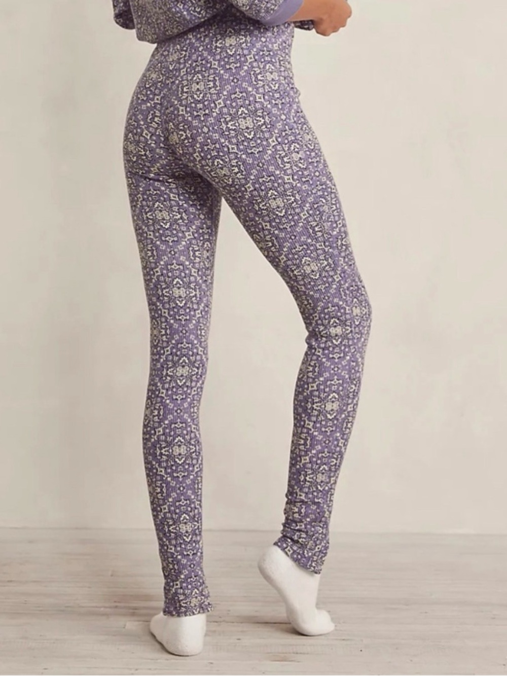 NWT Free People Early Night Thermal Purple Patterned Women's Stretch Leggings S